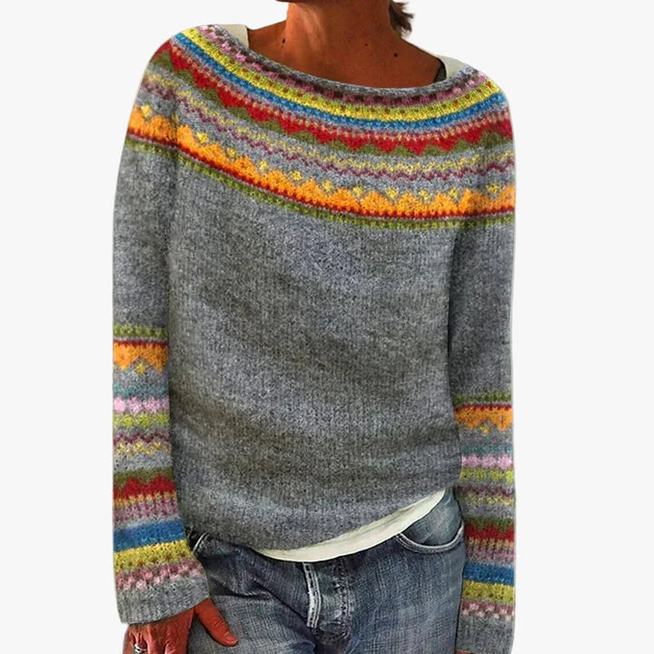 Women's Sophisticated Fair Isle Knit Sweater with Boat Neck