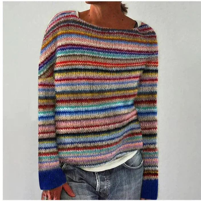 Women's Sophisticated Fair Isle Knit Sweater with Boat Neck