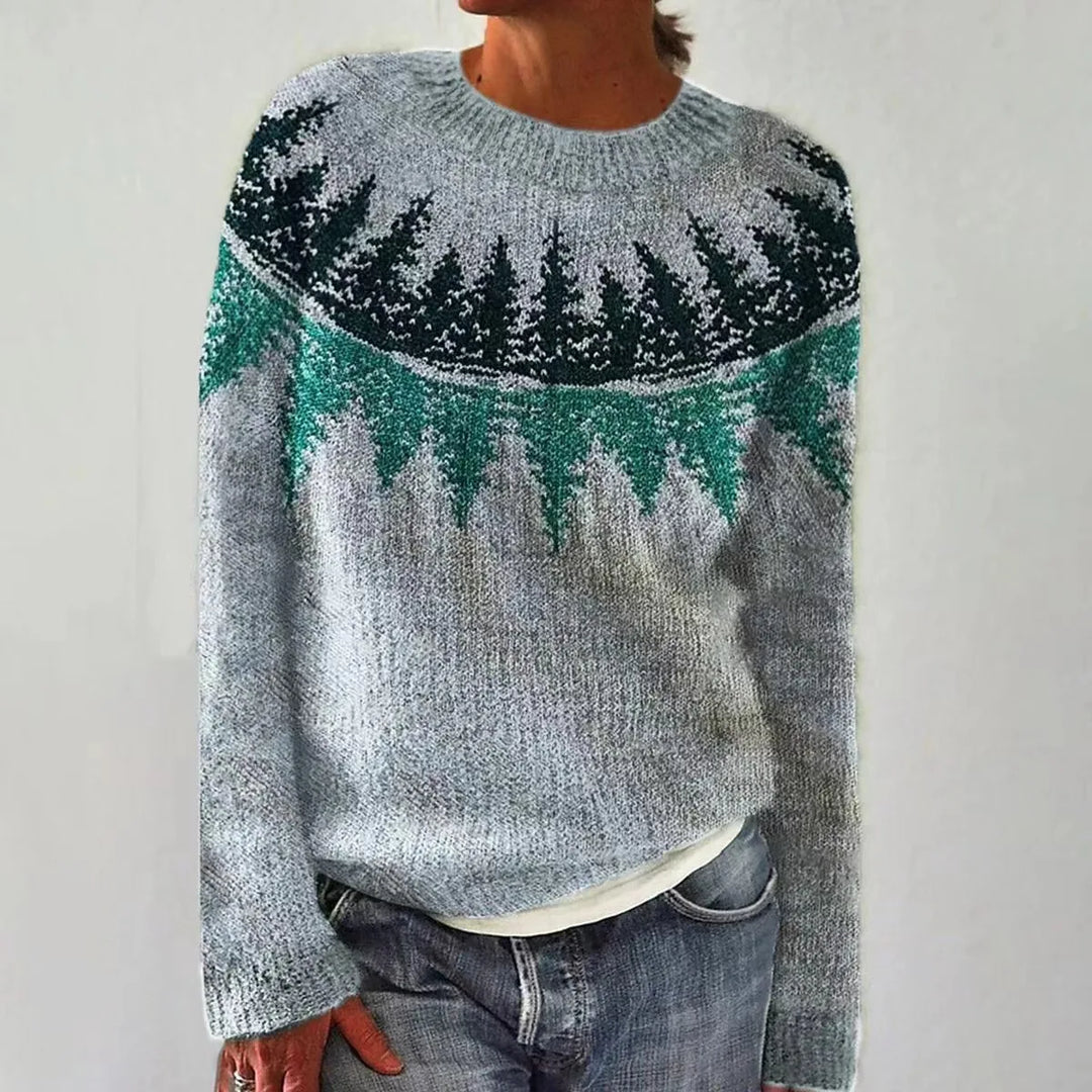Women's Sophisticated Fair Isle Knit Sweater with Boat Neck